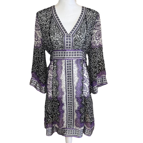 INC International Concepts Dresses & Skirts - INC International Concepts  VNeck Long Sleeve Black Purple Sheer Silk Dress * 10